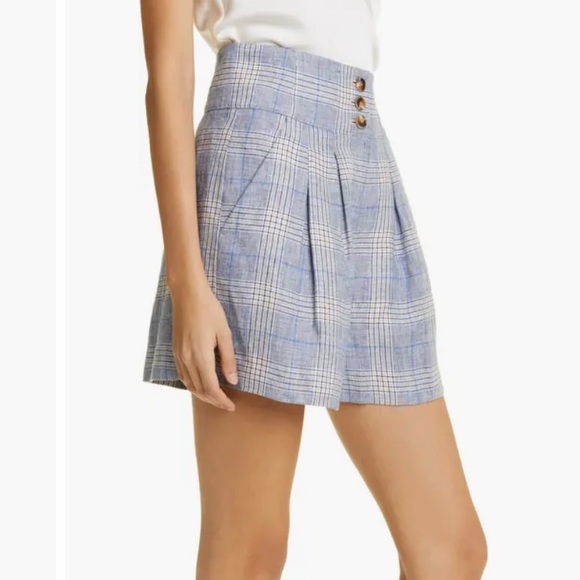 VERONICA BEARD Alicia Windowpane Plaid 100% Linen Shorts Pleated Blue Multi Sz6 - Picture 4 of 15